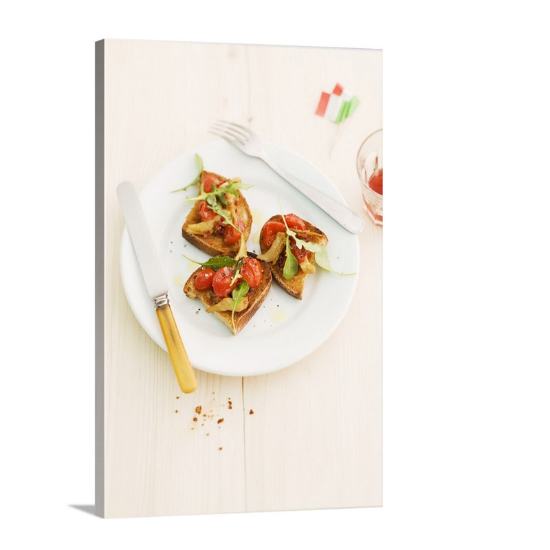 Crostini With Tomatoes And Arugula Wall Art - Canvas - Gallery Wrap