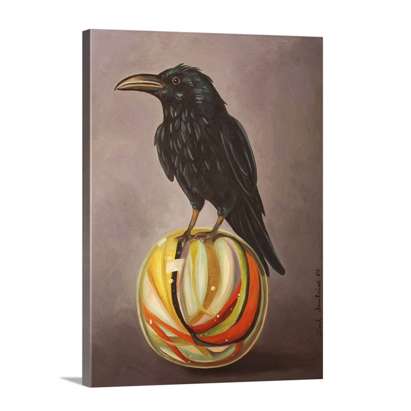 Crow On A Marble Wall Art - Canvas - Gallery Wrap