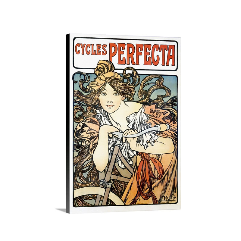 Cycles Perfecta Vintage Poster By Alphonse Mucha Wall Art - Canvas - Gallery Wrap