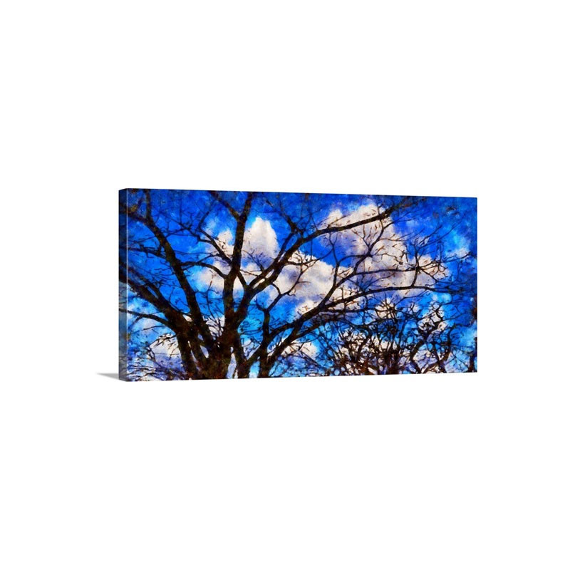 Digital Painting Of Trees Against A Blue Sky With Cloud Wall Art - Canvas - Gallery Wrap