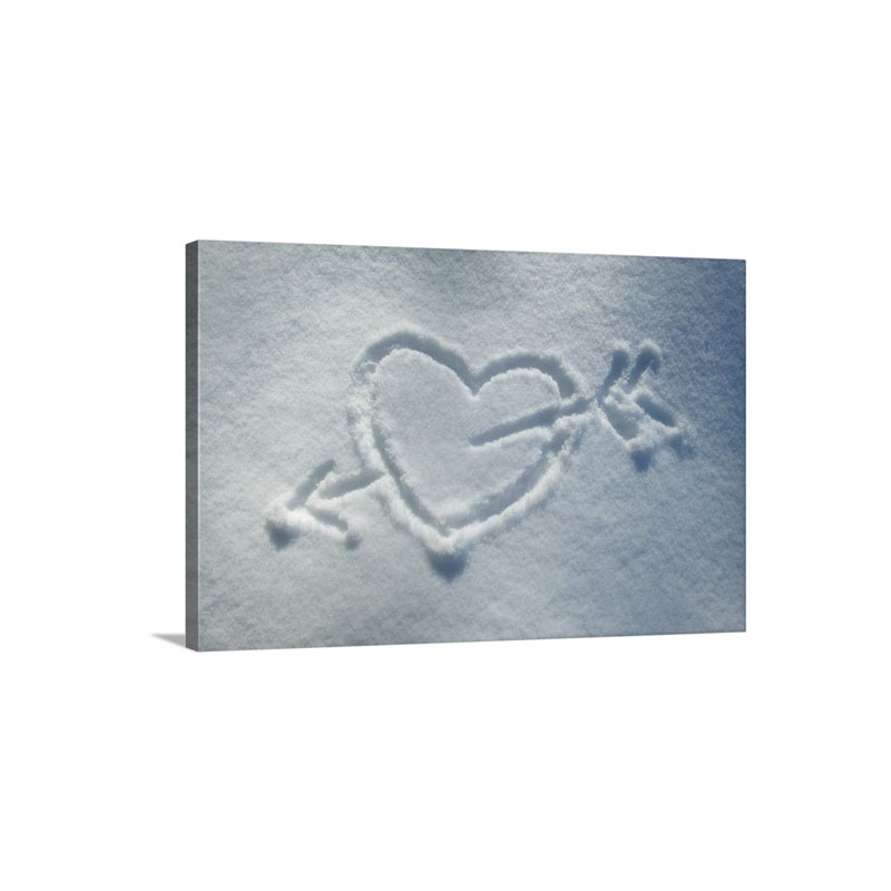 Drawing Of Heart And Arrow In Snow Wall Art - Canvas - Gallery Wrap