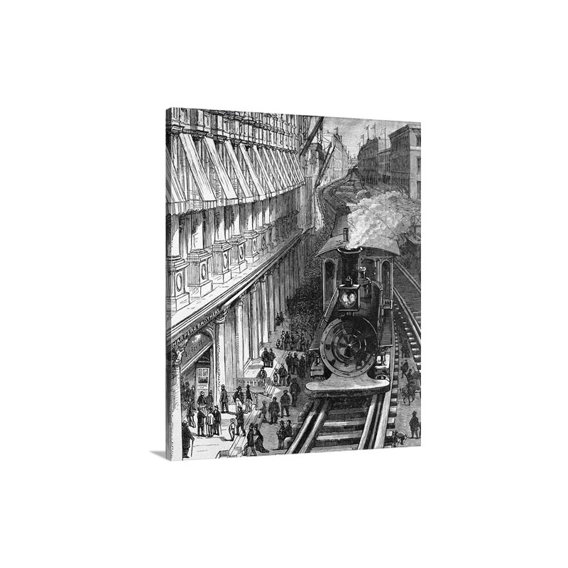 Drawing Of The New York Elevated Railroad In Franklin Square Wall Art - Canvas - Gallery Wrap