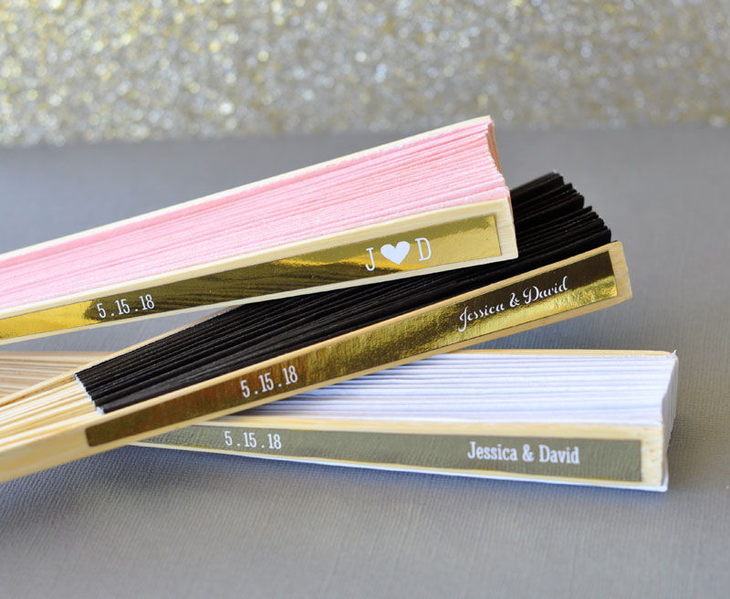 Personalized Paper Fans with Metallic Foil Labels - 34 Pieces
