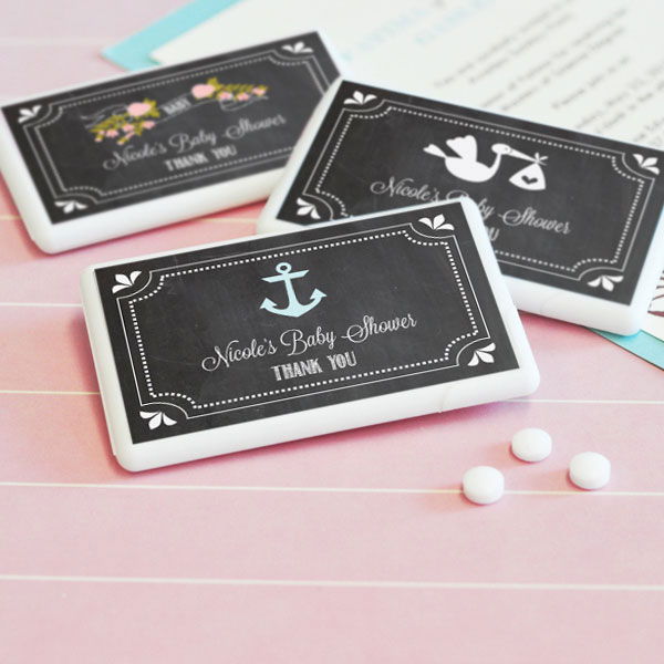 Chalkboard Baby Shower Personalized Mini Mint Favors - 24 Pieces