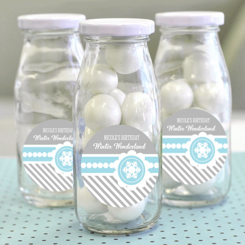 Personalized Winter Wonderland Party Milk Bottles - 24 Pieces