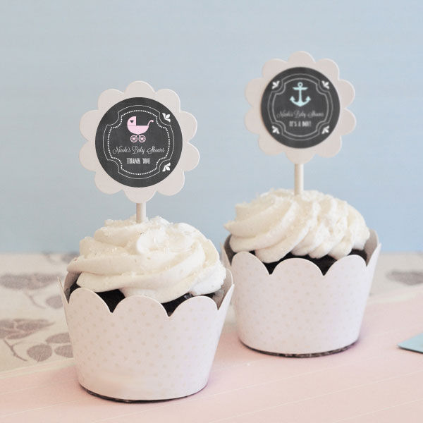 Chalkboard Baby Shower Cupcake Wrappers & Cupcake Toppers - Set of 24