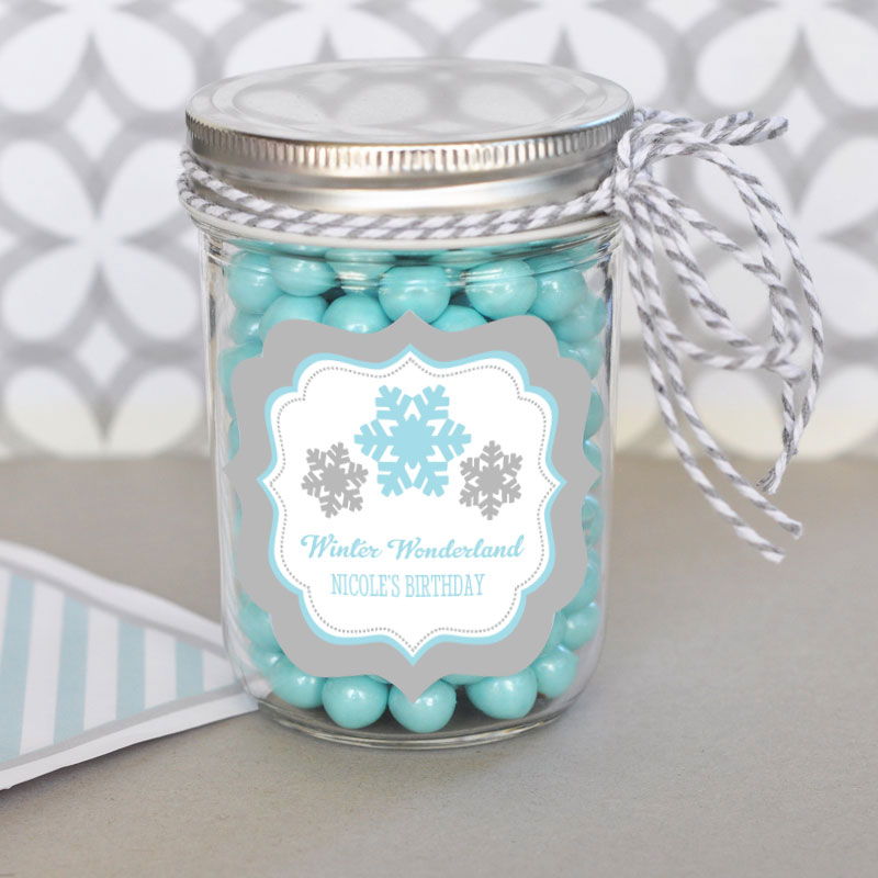 Personalized Winter Wonderland Party Mini Mason Jars - 24 Pieces
