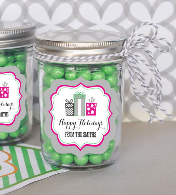 Personalized Holiday Party Mini Mason Jars - 24 Pieces