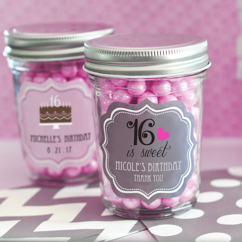 Personalized Sweet 16 or 15 Mini Mason Jars - 24 Pieces