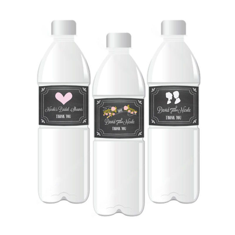 Chalkboard Wedding Personalized Water Bottle Labels - 24 Pieces