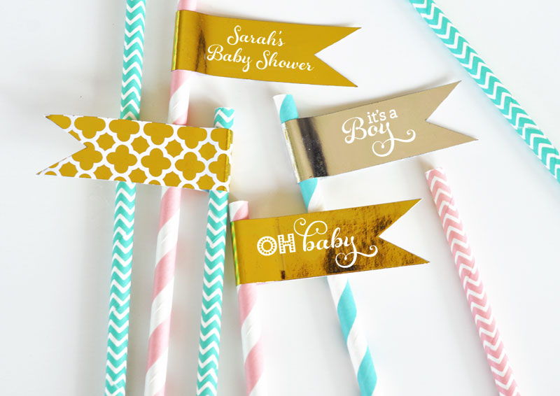 Personalized Metallic Foil Flag Labels - Baby - 20 Pieces