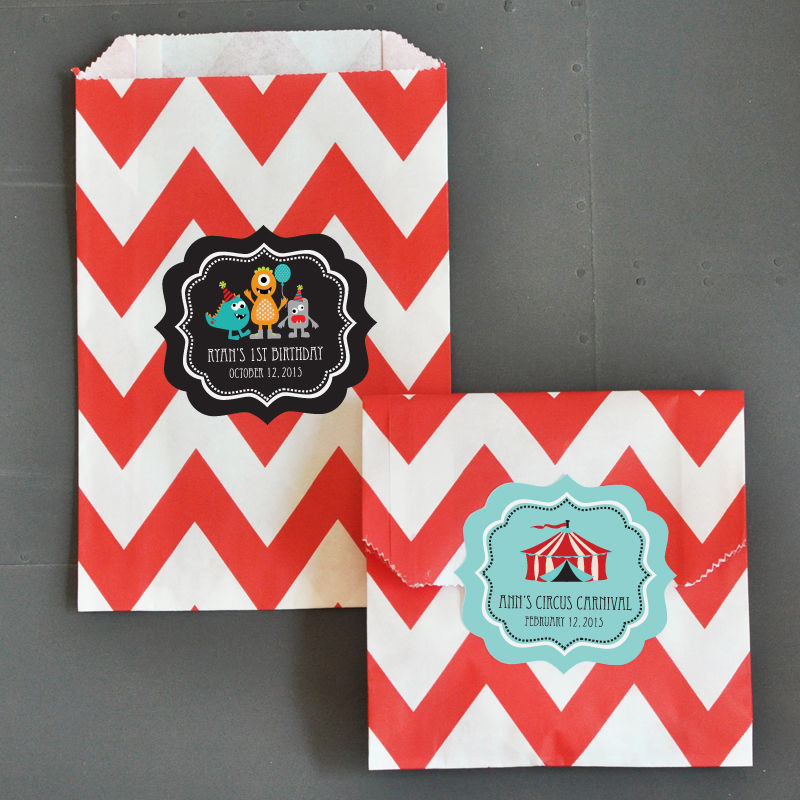 Personalized MOD Kid's Birthday Chevron & Dots Goodie Bags - Set of 12 - 3 Sets
