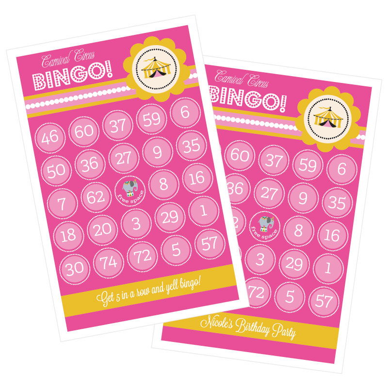 Pink Carnival Circus Bingo - Set of 16