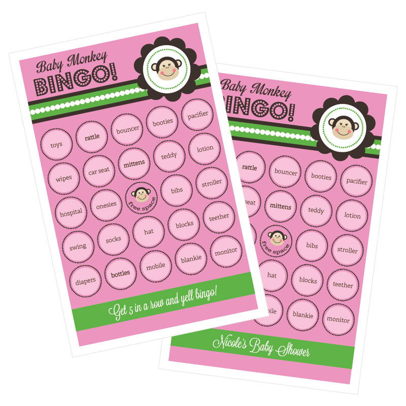 Pink Monkey Party Bingo - Set of 16