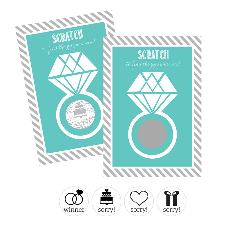 Wedding Ring Scratch Off Game Cards - Aqua - Set of 12