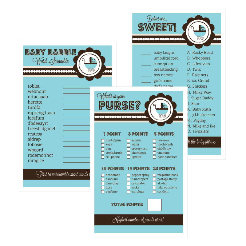 Baby Shower Games - Set of 10 - Blue Baby Shower