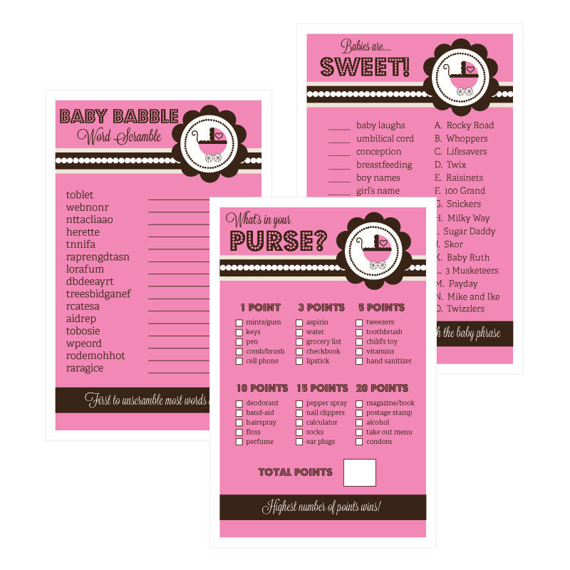Baby Shower Games - Set of 10 - Pink Baby Shower
