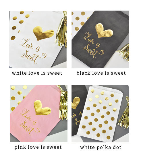 Love is Sweet Gold Foil Candy Buffet Bags - Set of 12