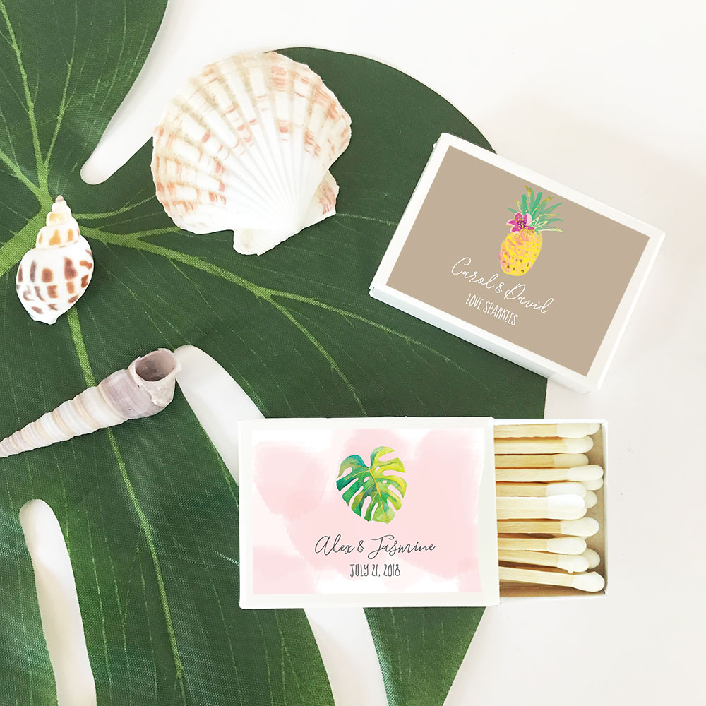 Personalized Tropical Beach Match Boxes - Set of 50