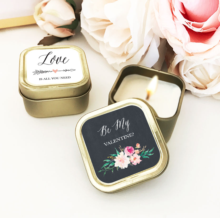Personalized Floral Garden Gold Square Candle Tins - Set of 24
