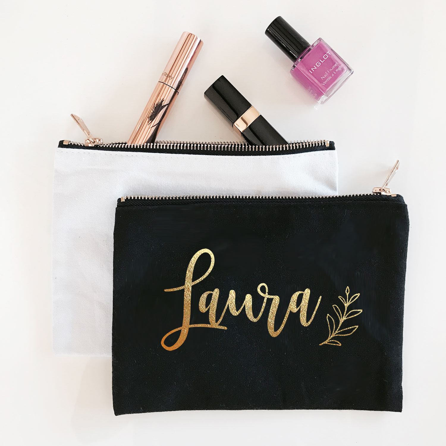 Custom Name Canvas Cosmetic Bag