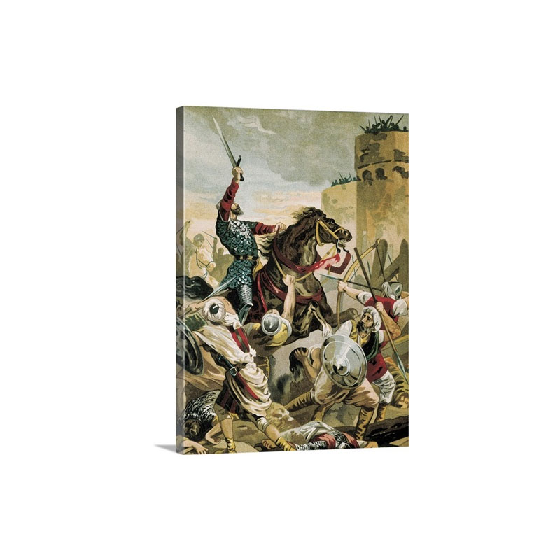 El Cid At The Siege Of Valencia Fighting Against The Saracens Ca 19Th 20Th C Drawing Wall Art - Canvas - Gallery Wrap