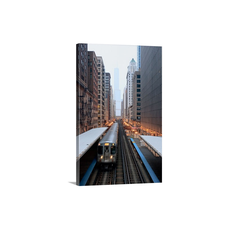 Elevated Rail In Downtown Chicago Over Wabash And Trump Tower In Background Wall Art - Canvas - Gallery Wrap