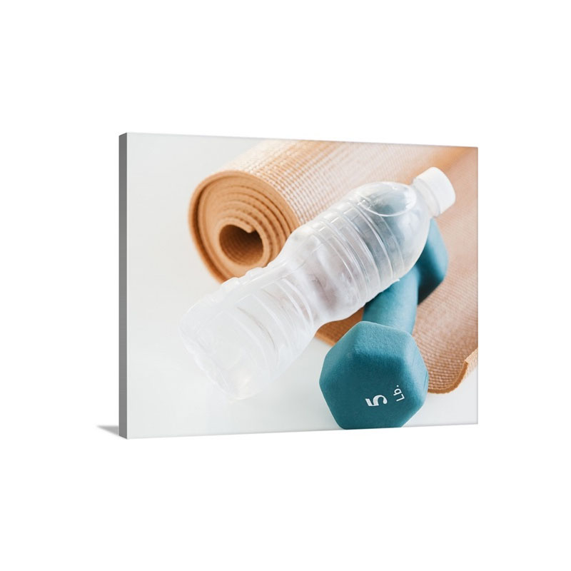 Exercise Mat Water Bottle And Weights Studio Shot Wall Art - Canvas - Gallery Wrap