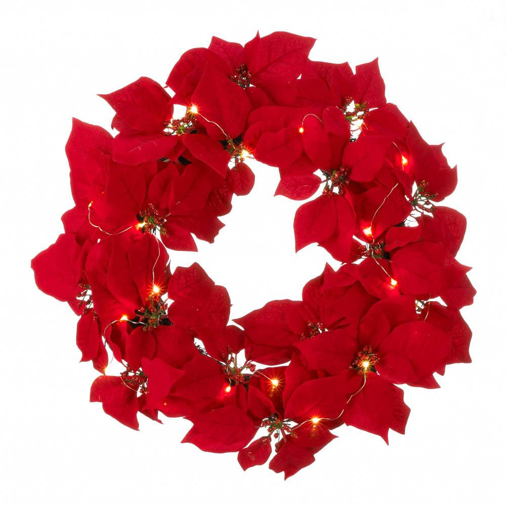 Fairy Lights Poinsettia Wreath