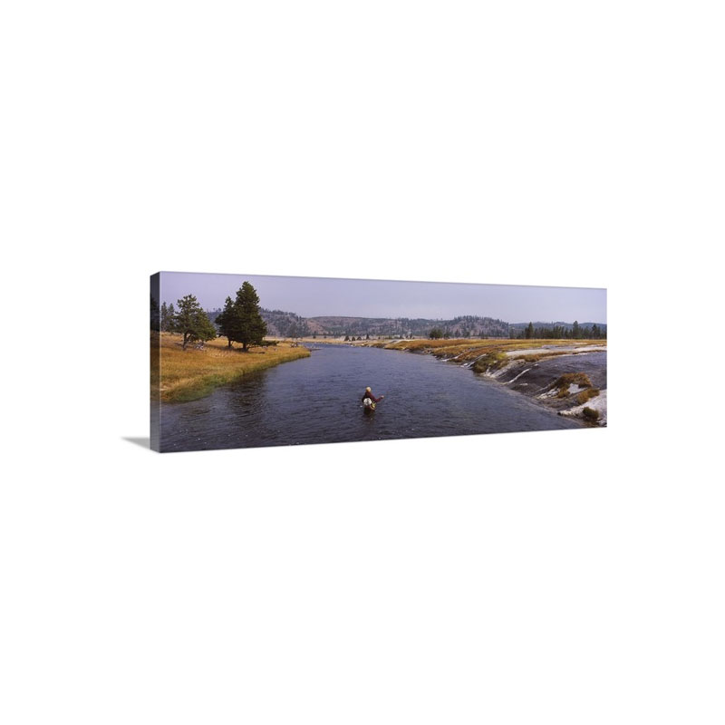 Fisherman Fishing In A River Firehole River Yellowstone National Park Wyoming Wall Art - Canvas - Gallery Wrap