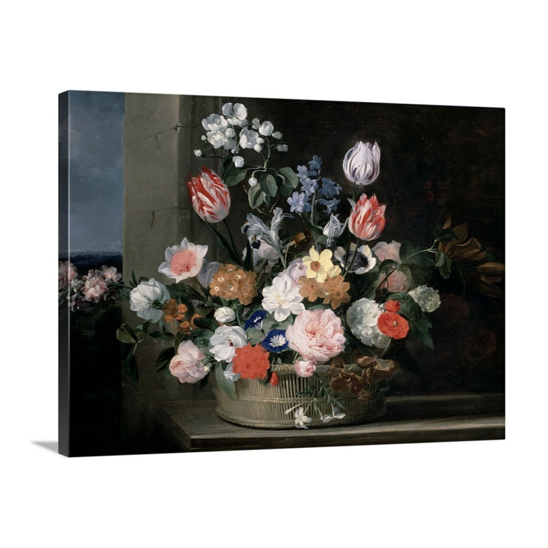 Flowers In A Basket 1650 56 Wall Art - Canvas - Gallery Wrap