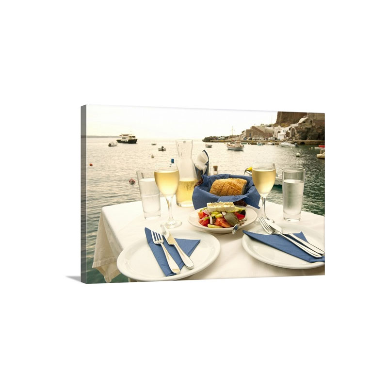 Food On A Table At The Seaside Ammoudia Santorini Cyclades Islands Greece Wall Art - Canvas - Gallery Wrap