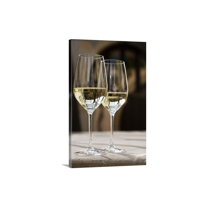 Glasses Of White Wine On Table Wall Art - Canvas - Gallery Wrap