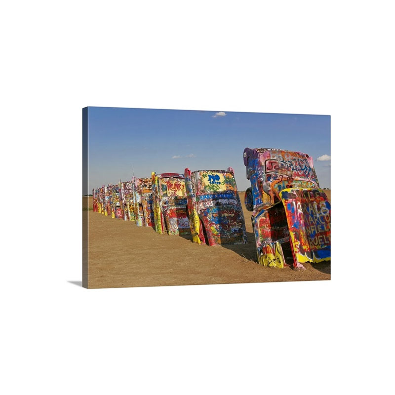 Graffiti Covered Cadillacs Stuck In The Ground At The Cadillac Ranch Wall Art - Canvas - Gallery Wrap