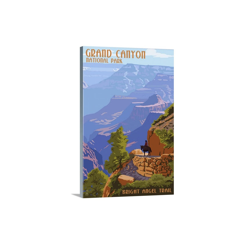 Grand Canyon National Park  Bright Angel Trail Retro Travel Poster Wall Art - Canvas - Gallery Wrap