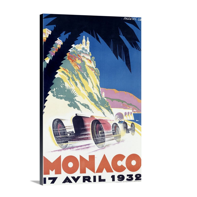 Grand Prix Monac, 1932 Vintage Poster By Robert Falcucci Wall Art - Canvas - Gallery Wrap