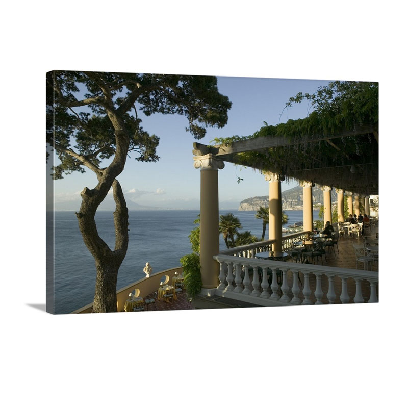 Group Of People Sitting In A Restaurant By The Sea Imperial Tramontano Sorrento Naples Campania Italy Wall Art - Canvas - Gallery Wrap