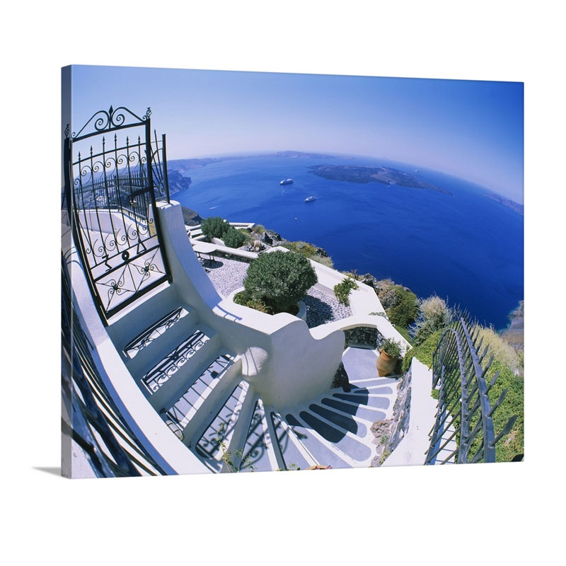 High Angle View Of Steps Santorini Greece Wall Art - Canvas - Gallery Wrap