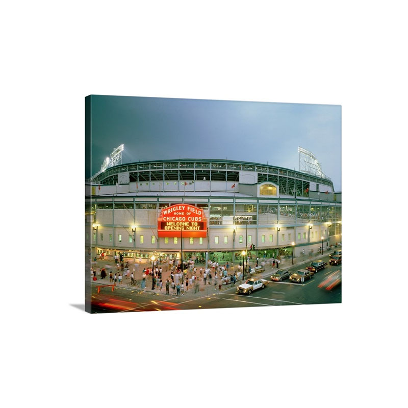 High Angle View Of Tourists Outside A Baseball Stadium Opening Night Wrigley Field Chicago Illinois 1998 Wall Art - Canvas - Gallery Wrap