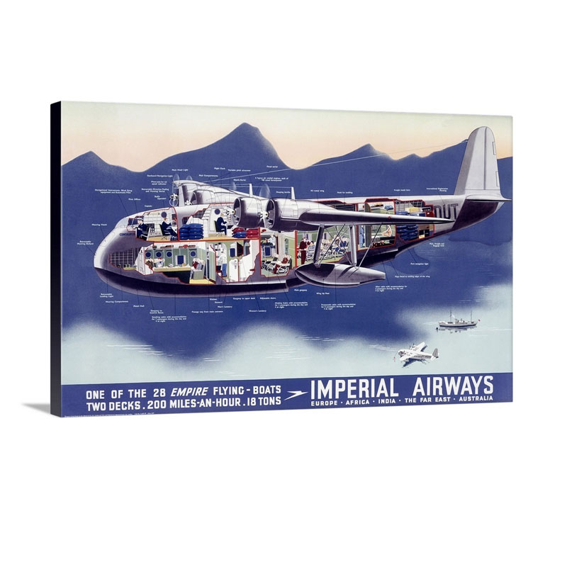 Imperial Airways Flying Boat Vintage Poster Wall Art - Canvas - Gallery Wrap