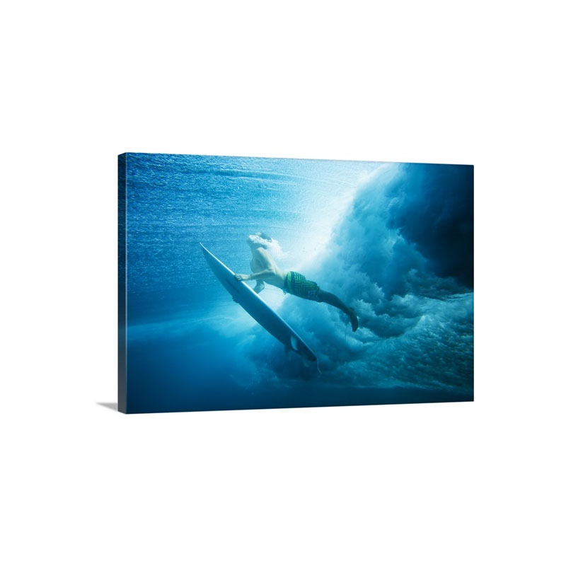Indonesia Bali Surfer Dives Under Wave Wall Art - Canvas - Gallery Wrap