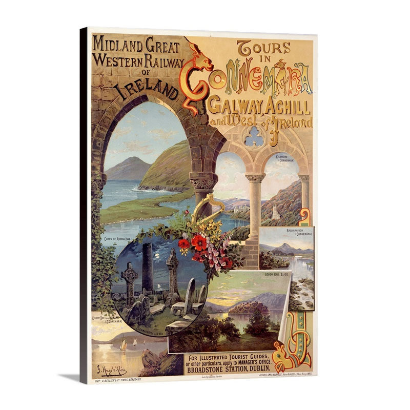 Ireland Tours With Connemira Railway Vintage Poster By Hugo DAlesi Wall Art - Canvas - Gallery Wrap