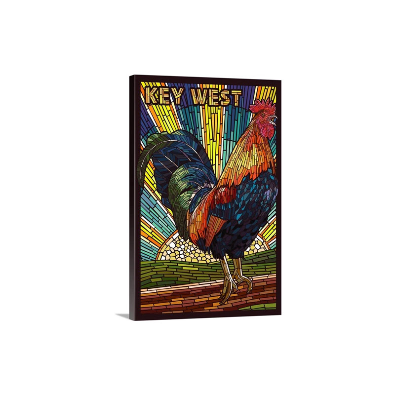 Key West Rooster Mosaic Retro Travel Poster Wall Art - Canvas - Gallery Wrap