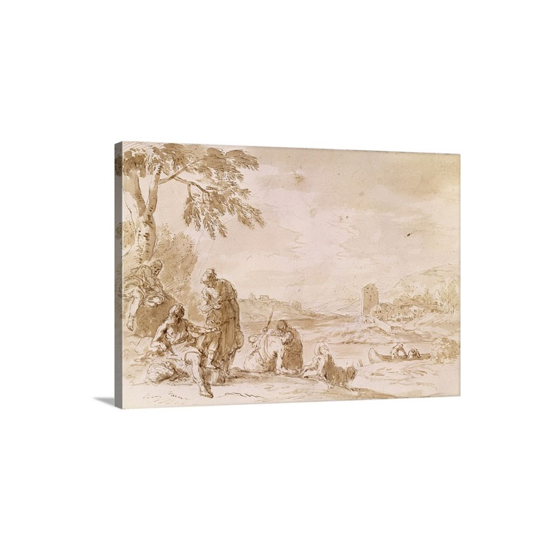 Landscape With Figures Drawing By Sebastiano Ricci 1729 Wall Art - Canvas - Gallery Wrap