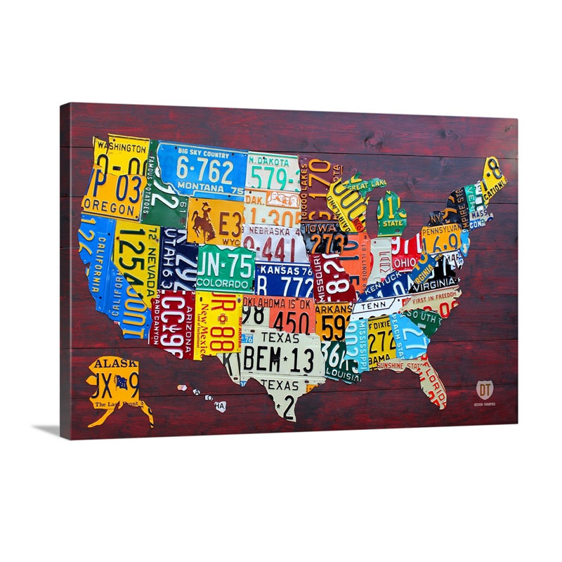 License Plate Map USA Large Wall Art - Canvas - Gallery Wrap