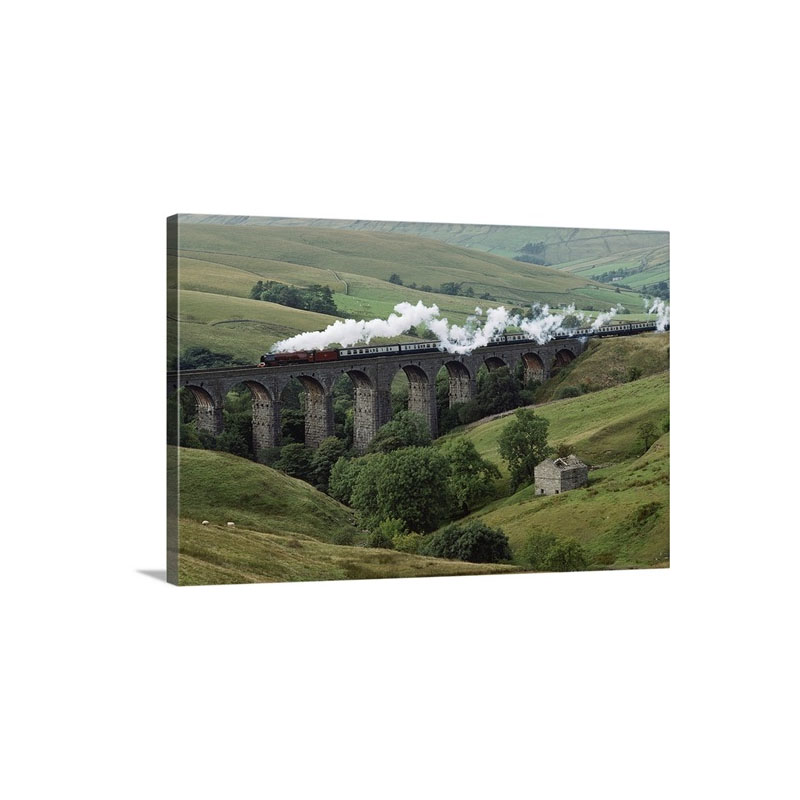 Locomotive Crosses The Dent Head Viaduct North Yorkshire England Wall Art - Canvas - Gallery Wrap