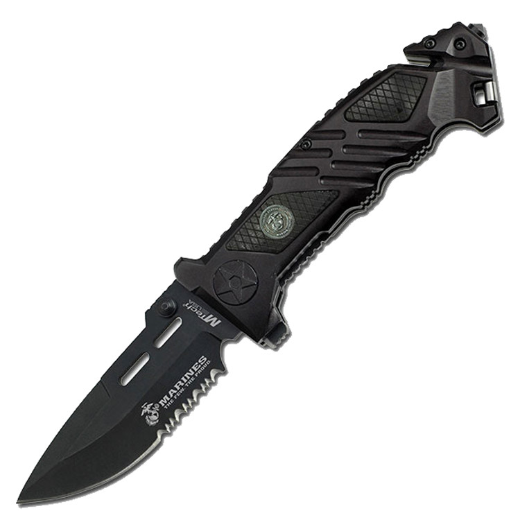 MTech 8.75 in. Stainless Steel Spring Assisted Knife Survival Black Aluminum Handle