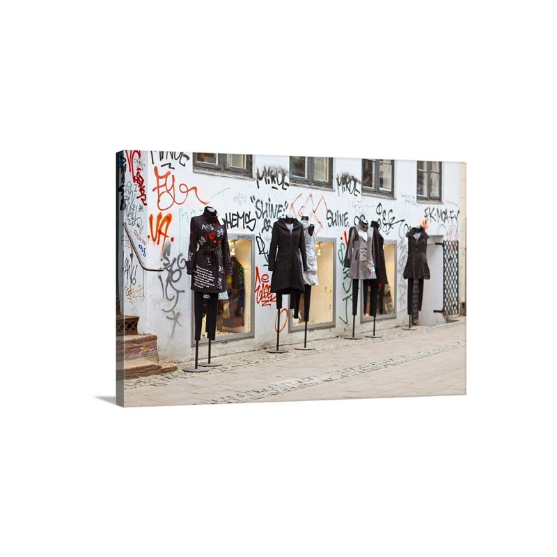 Manequins Outside Facade Covered In Graffiti Wall Art - Canvas - Gallery Wrap