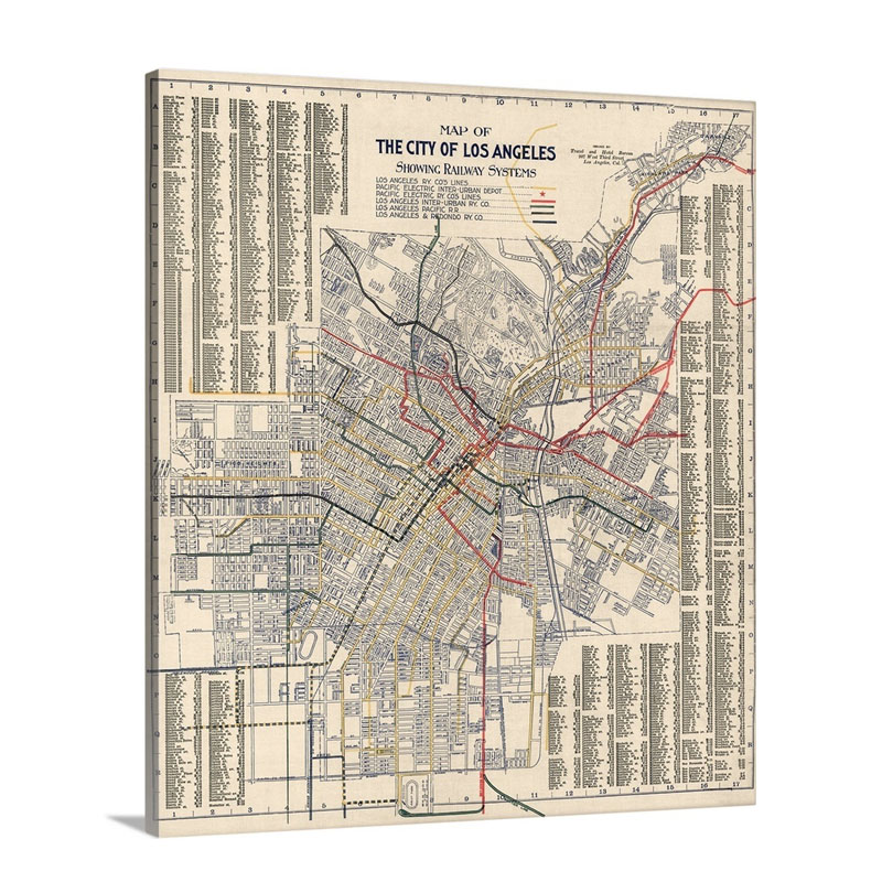 Map Of The City Of Los Angeles Showing Railway Systems 1906 Wall Art - Canvas - Gallery Wrap