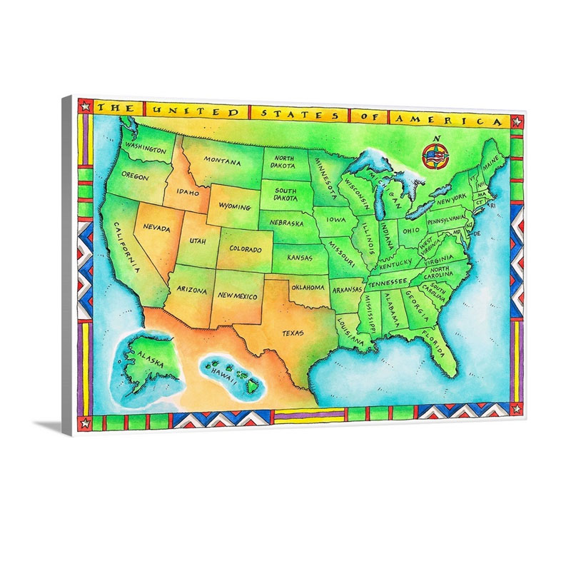 Map Of The USA Wall Art - Canvas - Gallery Wrap